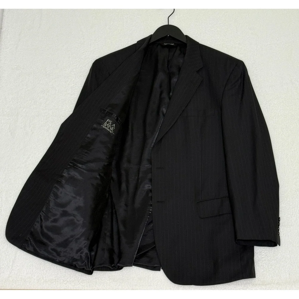 Jos. A.‎ Bank Mens 44R Black 100% Wool Blazer Striped